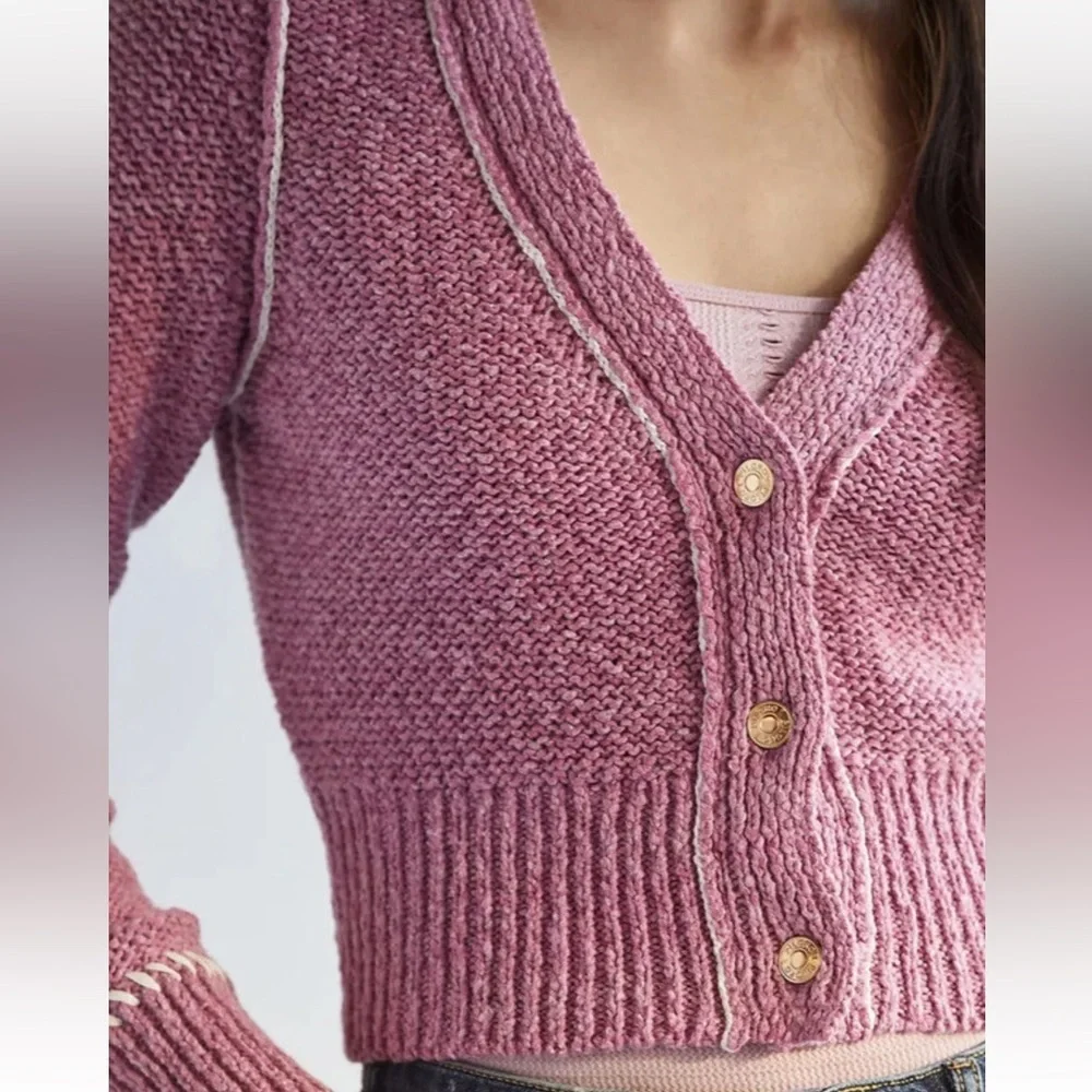 Anthropologie Pilcro Yin Yang Icon Heart Cardigan Pink Size XS Spring Preppy - Picture 15 of 15